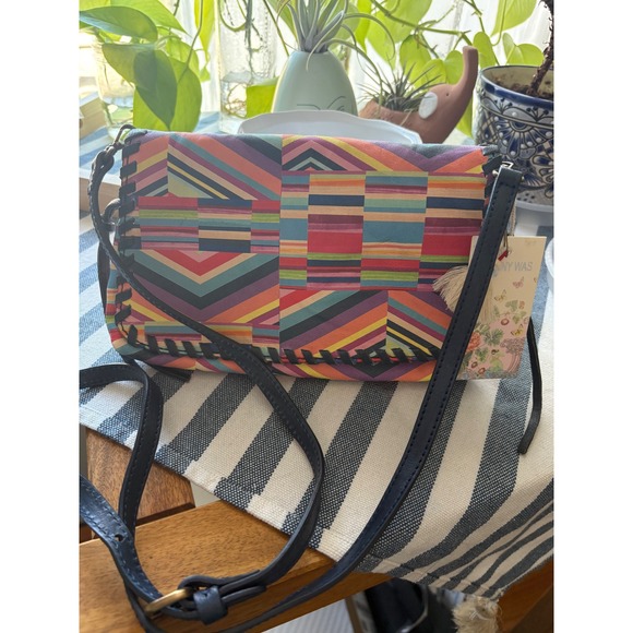 Johnny Was Handbags - Johnny Was Multi Stripe Italian Leather Crossbody Bag Whipstitch R06623-5 NEW